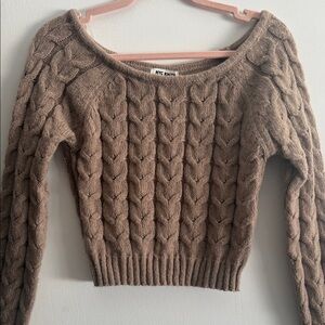 NYC Knots Size Medium Off-the-Shoulder Cable Knit Sweater  in Taupe